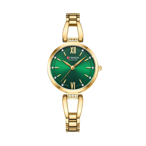 Relógio Feminino de Aço Dourado e Verde - Curren 9092