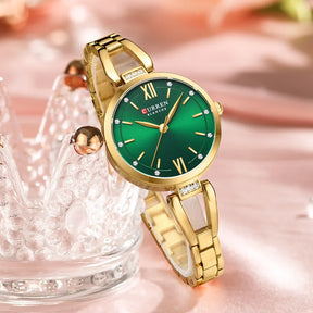 Relógio Feminino de Aço Dourado e Verde - Curren 9092